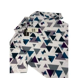 GreenSide‎ Golf Polo Mens XXL Shirt White Purple Teal Geometric Triangle Print
